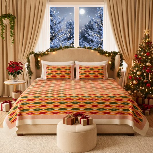 Handmade Ikat Cotton Bedspread Queen Size | 100% Cotton Handloom Bedding