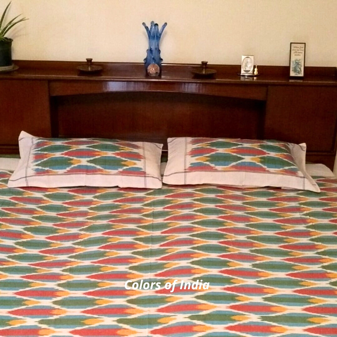Pastel Ikat Cotton Bedspread Queen Size with Pillow Covers