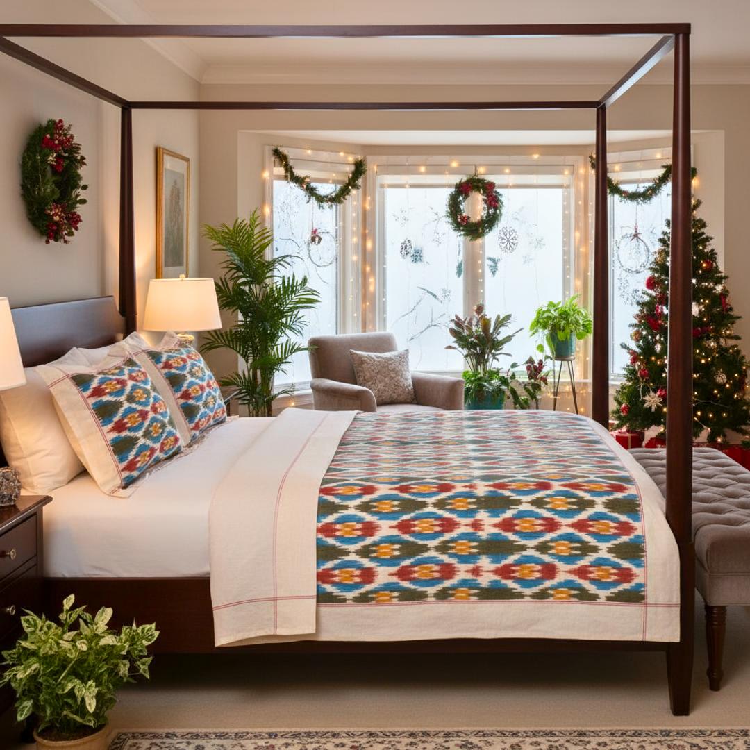 Handloom Ikat Bedcover with Pillow Covers