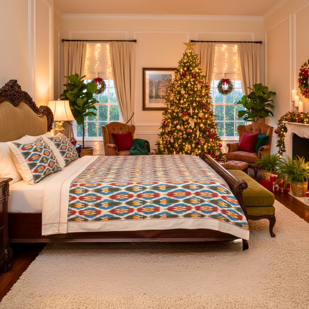 Handloom Ikat Bedcover with Pillow Covers