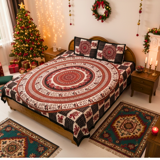 Black & White  100% Cotton Queen Size Bedcover , Ethnic Jaipuri Bedsheet