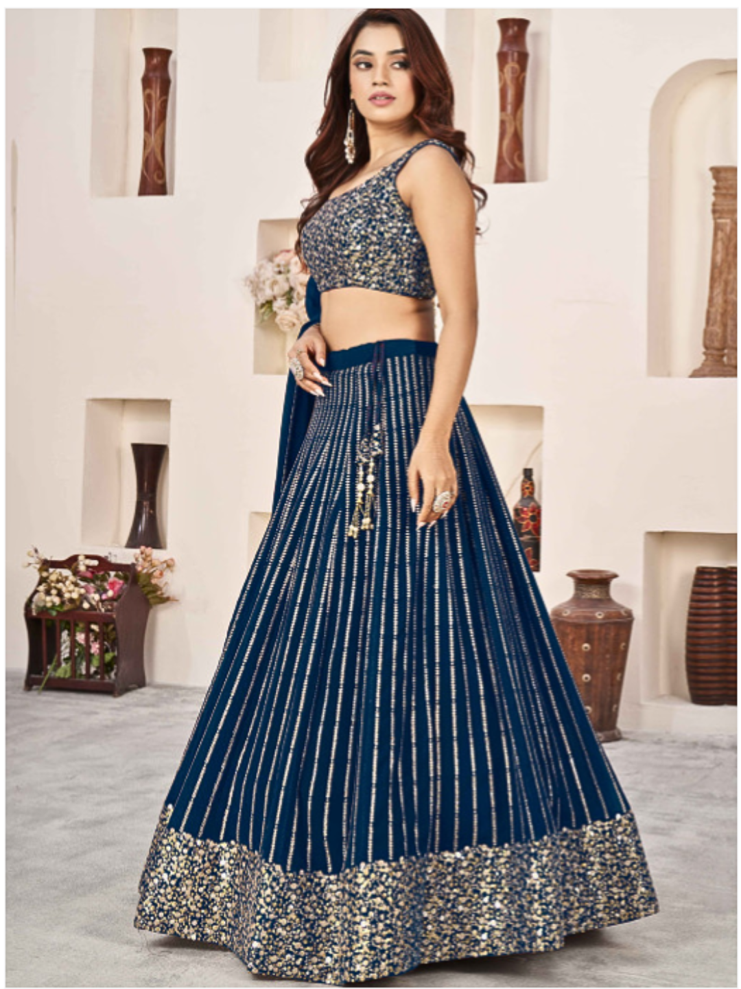 Blue Party Wear and Wedding Wear Embroidered Lehenga Choli