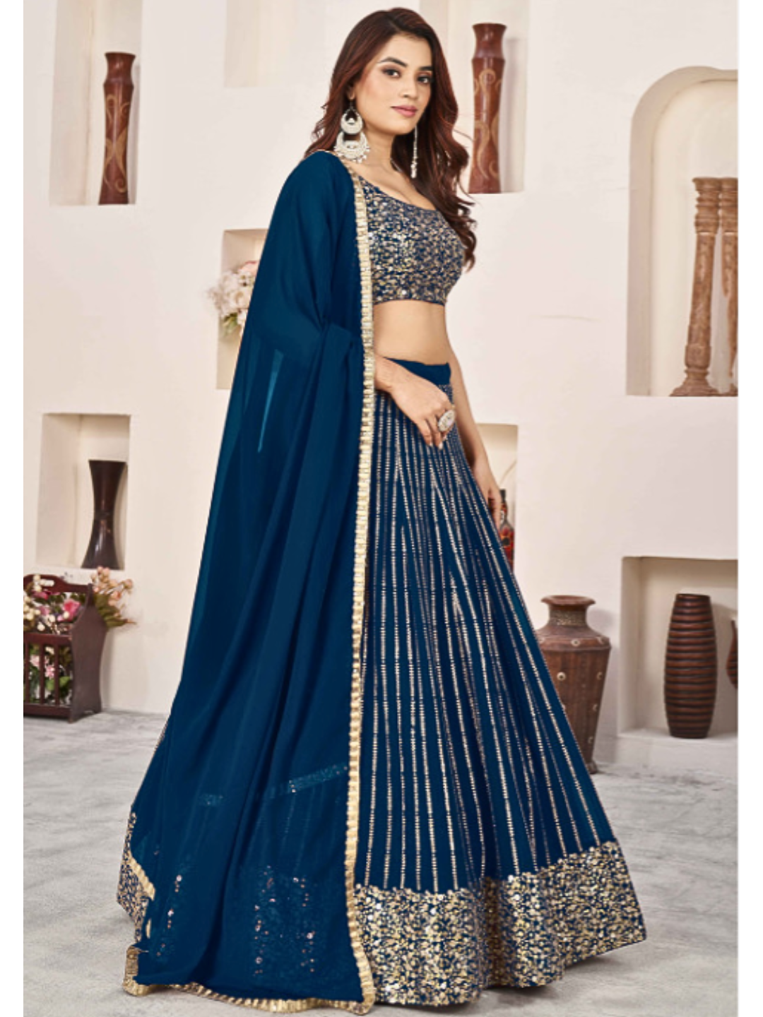 Blue Party Wear and Wedding Wear Embroidered Lehenga Choli