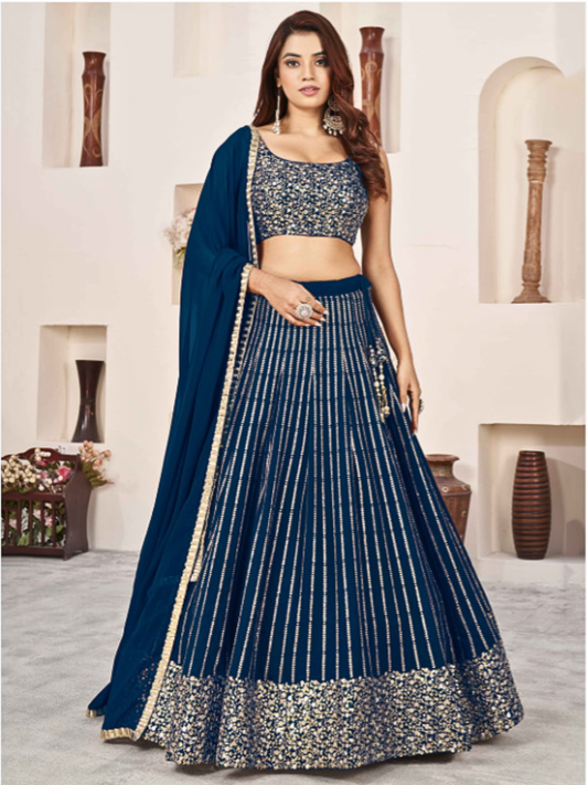 Blue Party Wear and Wedding Wear Embroidered Lehenga Choli