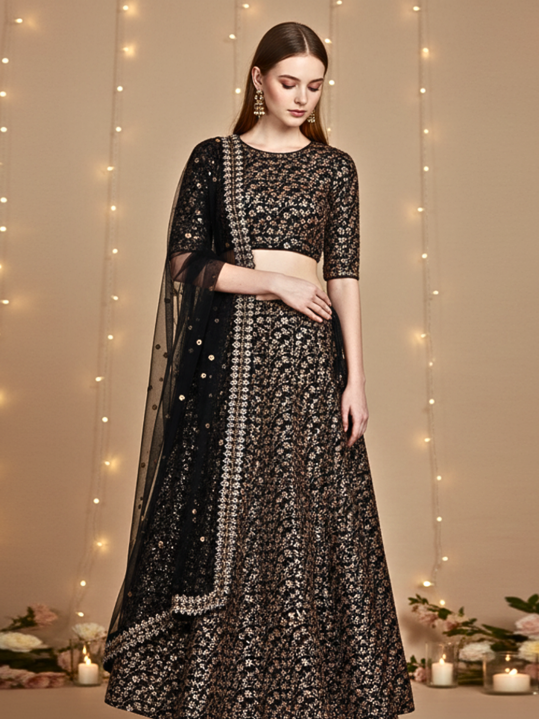 Black  Golden Embroidered Bridal & Party Wear Lehenga Choli
