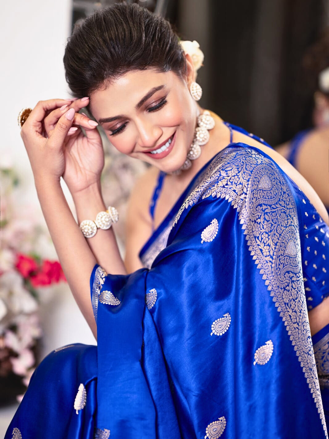 Royal Blue Banarasi Mashru Silk Saree with Zari Border | Wedding & Party Wear Saree