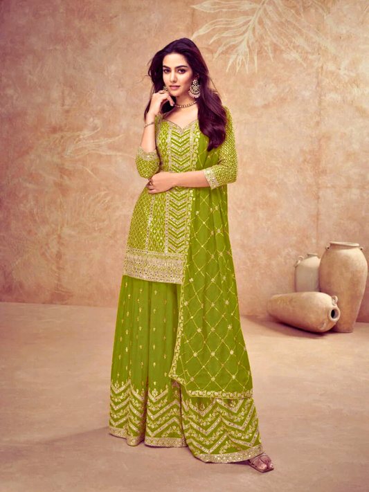 Mint Green Embroidered Palazzo Suit with Dupatta  Wedding & Festive Wear