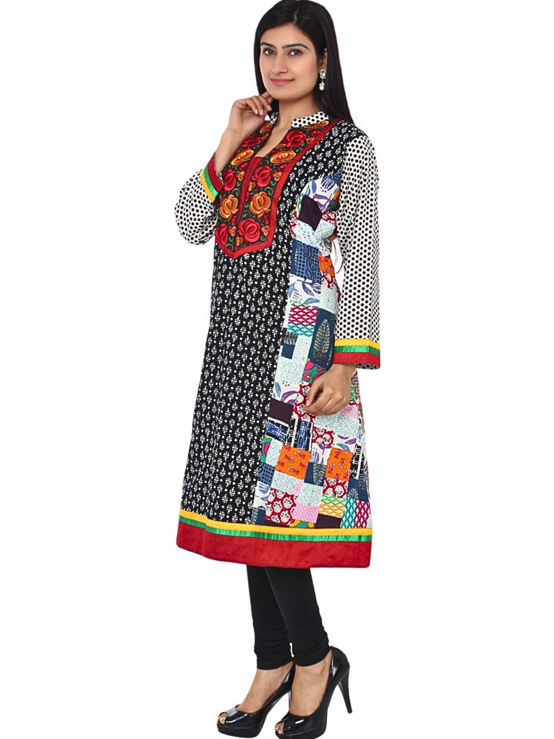 Plus Size Cotton Black & White A-Line Kurta