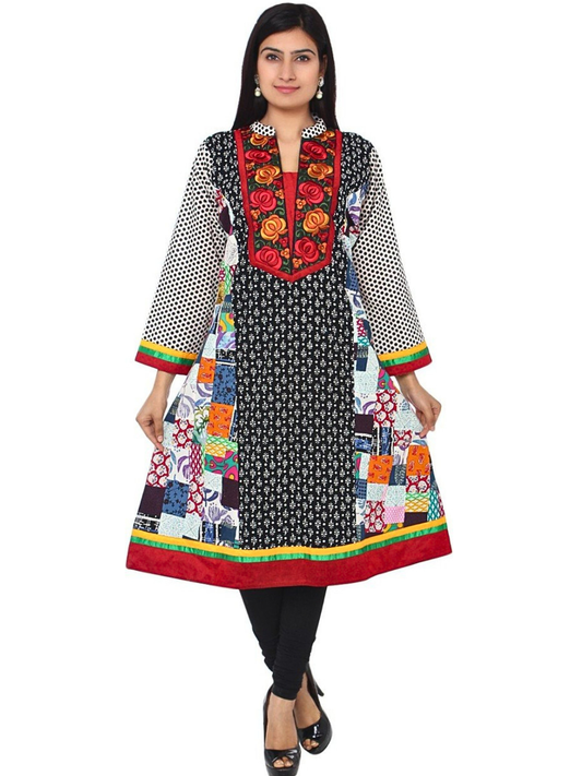 Plus Size Cotton Black & White A-Line Kurta