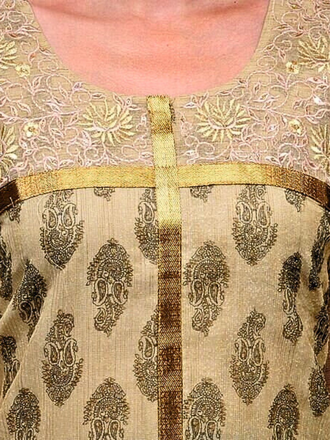 Beige Embroidered Summer Kurta with Golden Border