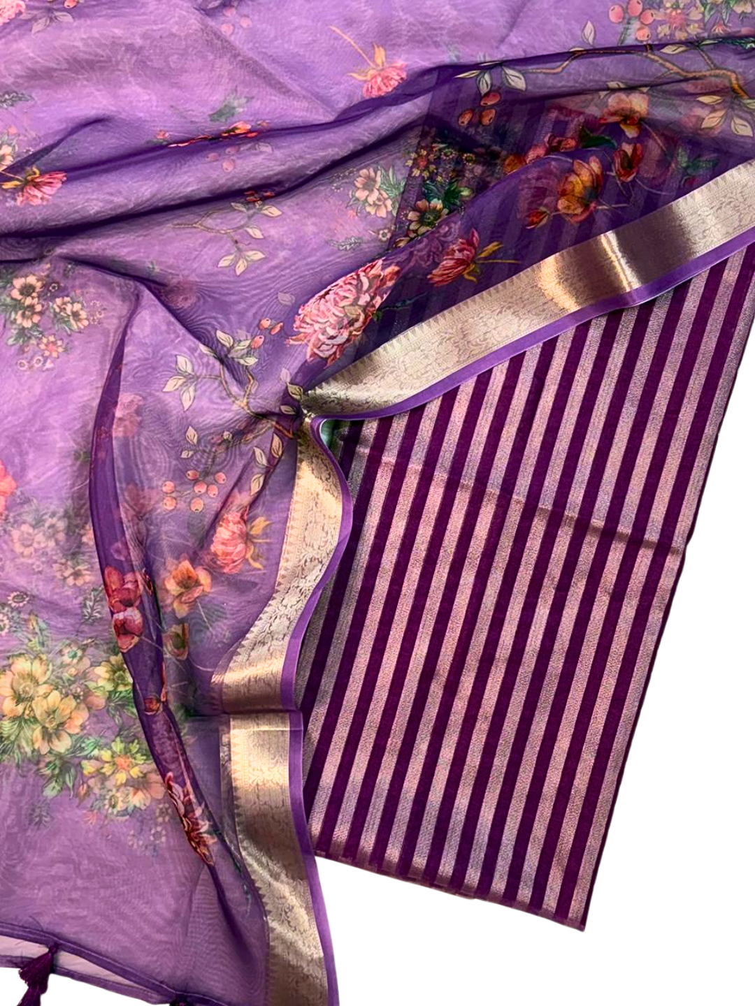 Classic Organza Zari Stripe Suit Set for Evening & Festive Wear