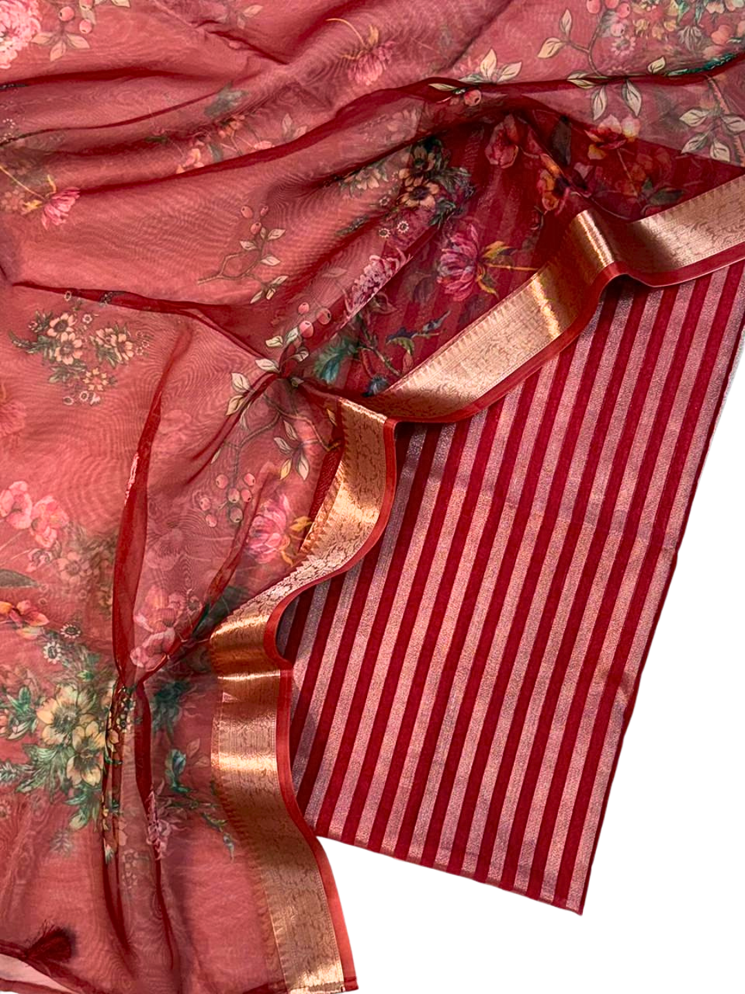 Classic Organza Zari Stripe Suit Set for Evening & Festive Wear