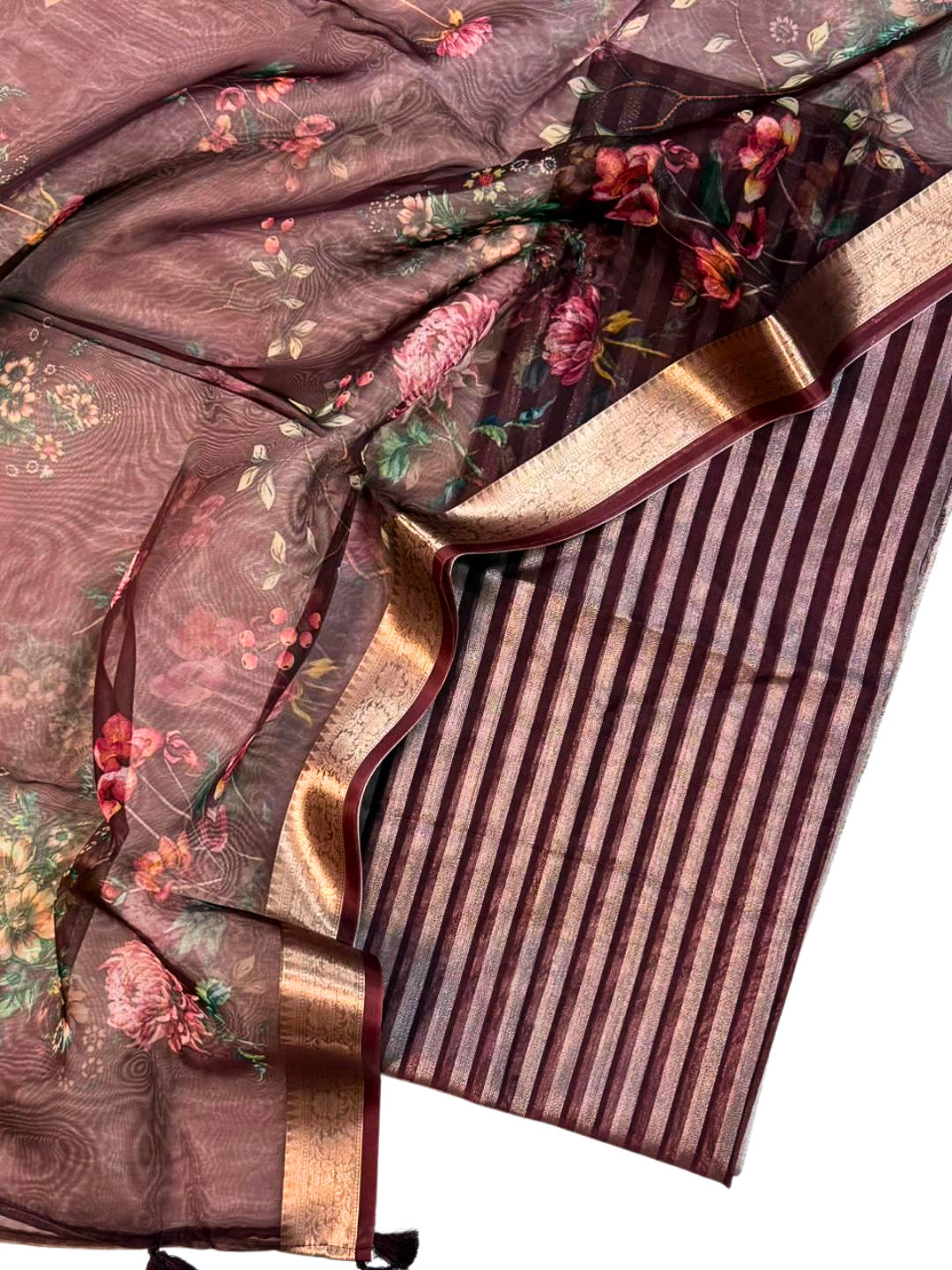 Classic Organza Zari Stripe Suit Set for Evening & Festive Wear