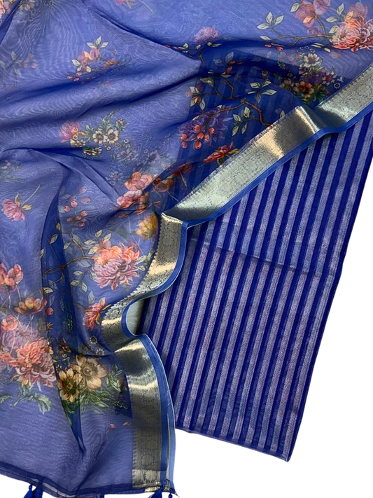 Classic Organza Zari Stripe Suit Set for Evening & Festive Wear