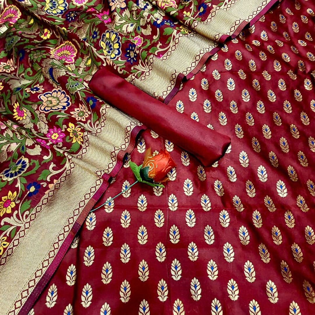Designer Silk Blend Dress Material | Unstitched Salwar Suit for Weddings, Parties & Festive Occasions