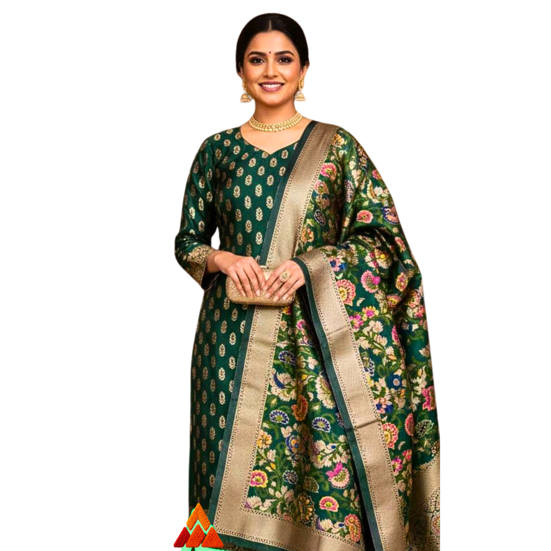 Designer Silk Blend Dress Material | Unstitched Salwar Suit for Weddings, Parties & Festive Occasions
