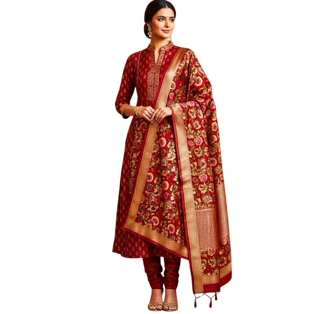 Designer Silk Blend Dress Material | Unstitched Salwar Suit for Weddings, Parties & Festive Occasions