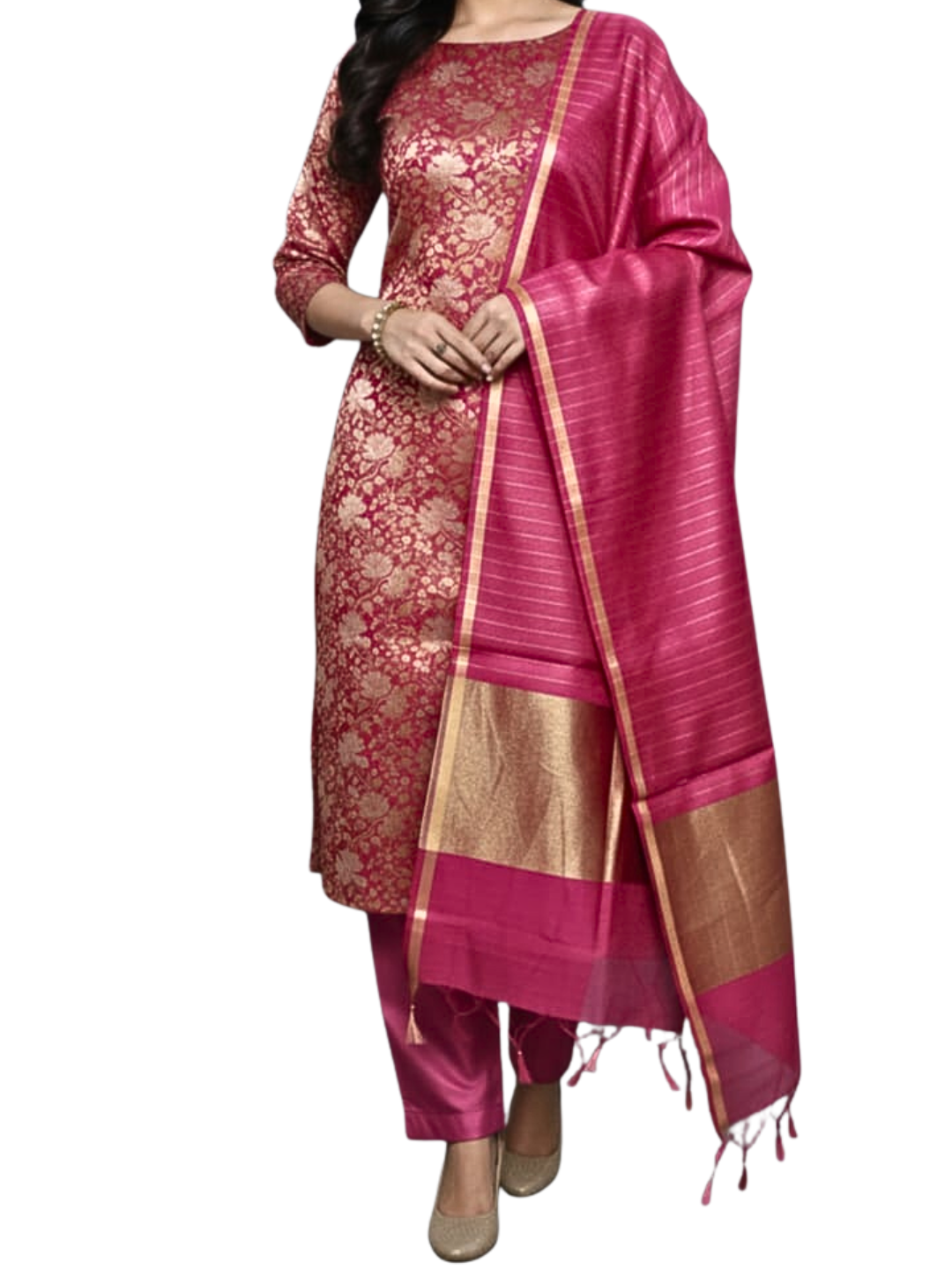 Cotton Jacquard Banarasi Suit Set  | Unstitched Kurta Dupatta Salwar Set