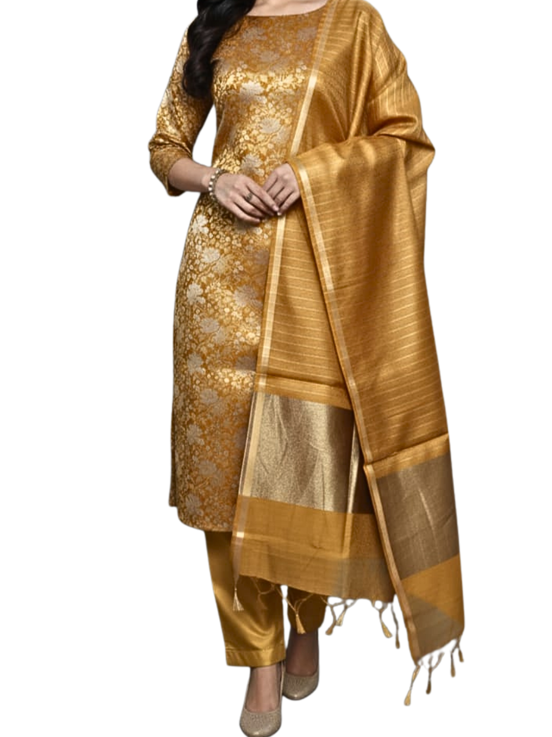 Cotton Jacquard Banarasi Suit Set  | Unstitched Kurta Dupatta Salwar Set