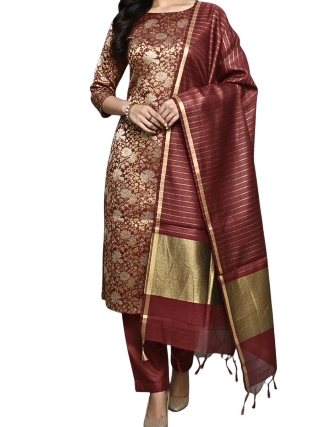 Cotton Jacquard Banarasi Suit Set  | Unstitched Kurta Dupatta Salwar Set