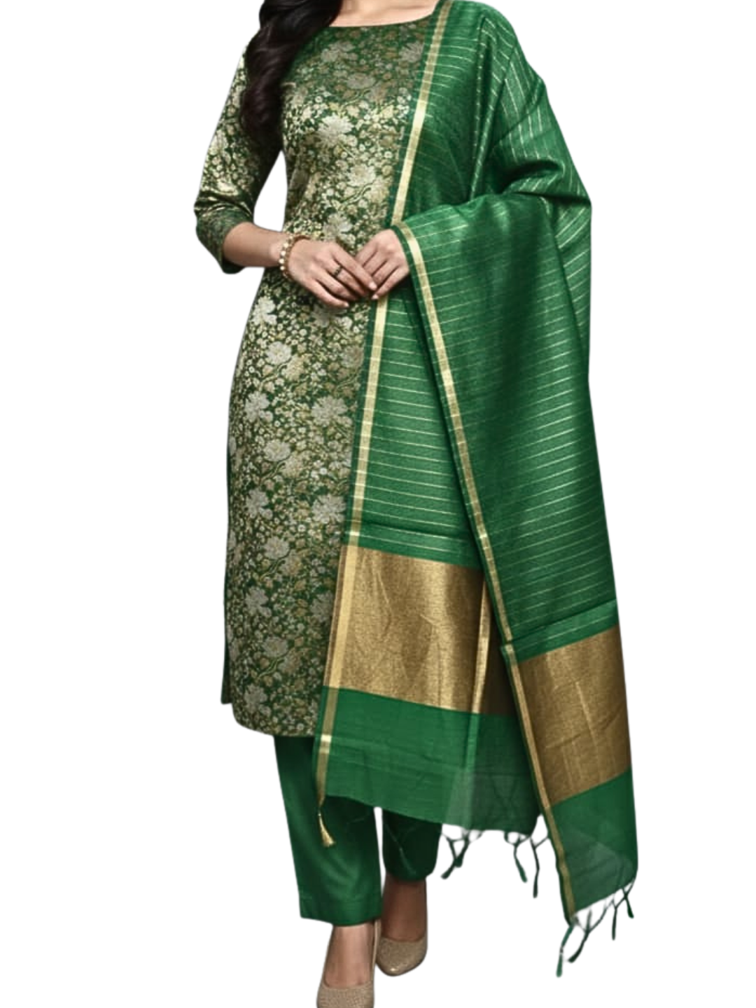 Cotton Jacquard Banarasi Suit Set  | Unstitched Kurta Dupatta Salwar Set