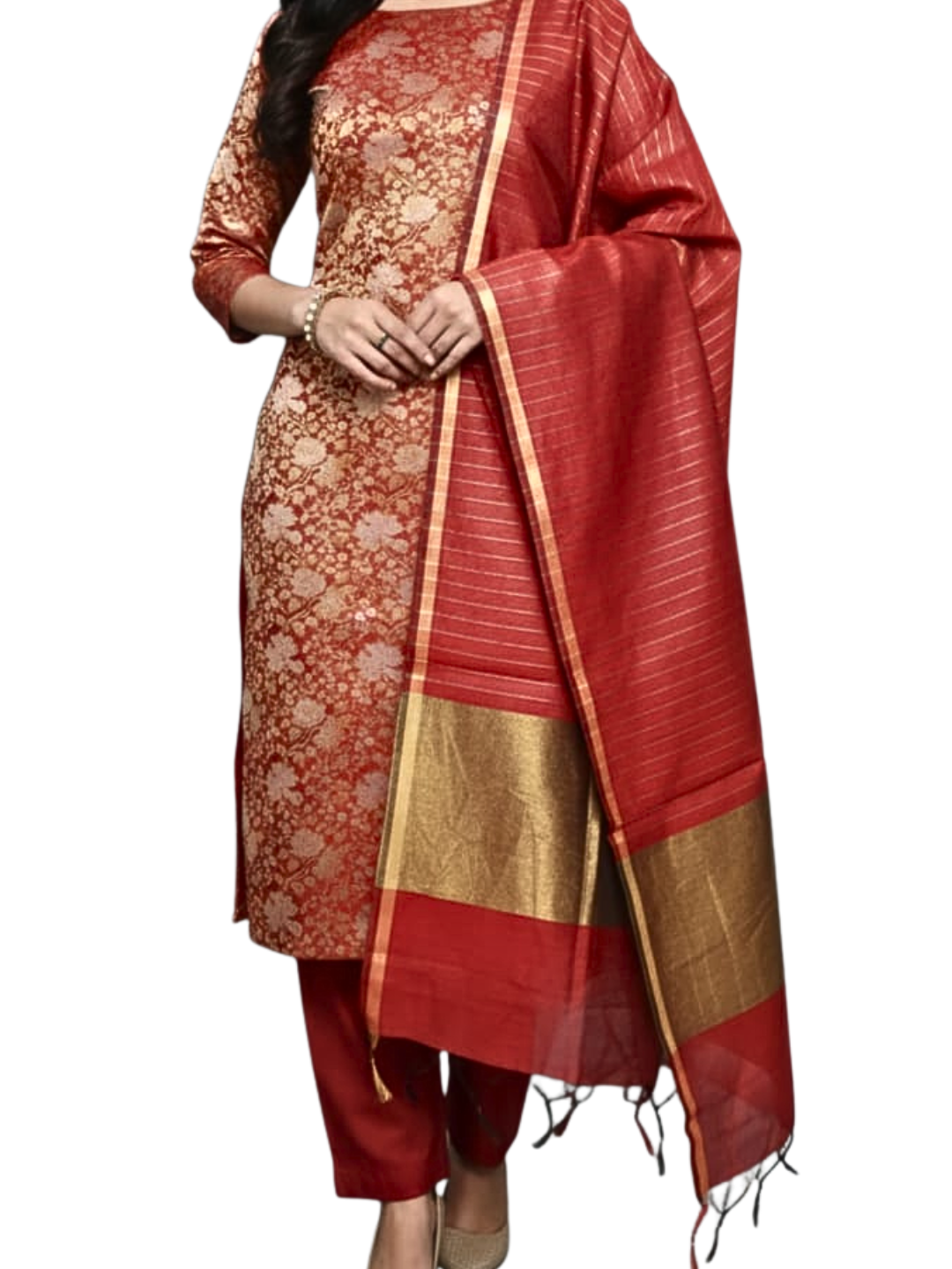 Cotton Jacquard Banarasi Suit Set  | Unstitched Kurta Dupatta Salwar Set