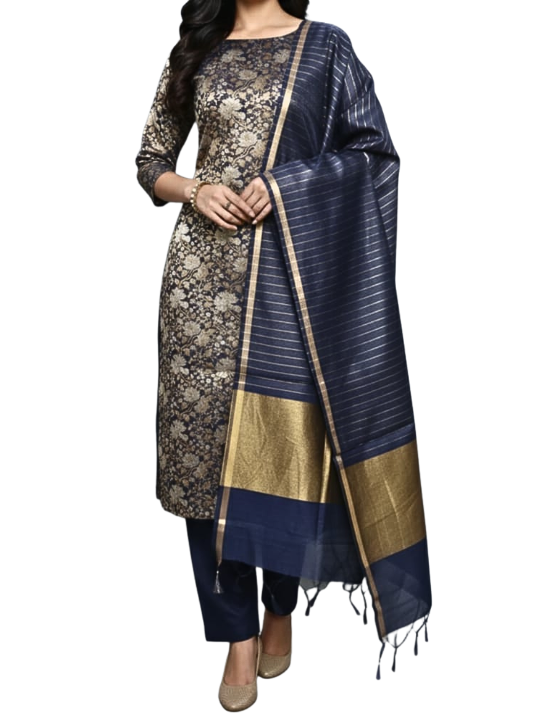 Cotton Jacquard Banarasi Suit Set  | Unstitched Kurta Dupatta Salwar Set