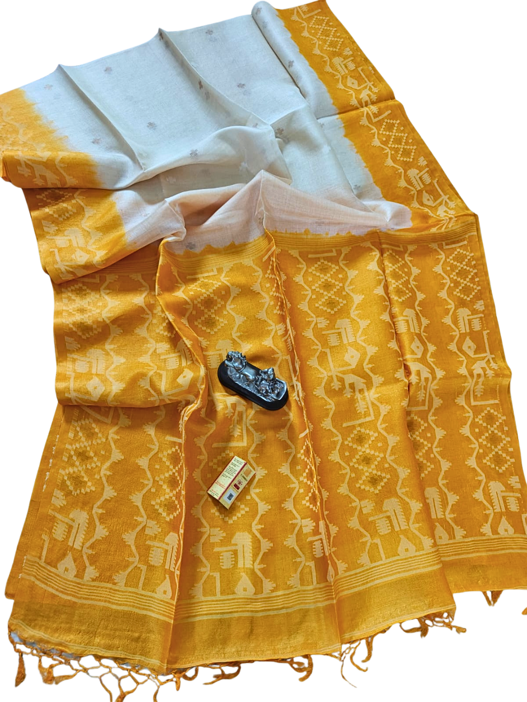 Pure Tussar Silk Jamdani Saree – Handwoven Silk Mark Certified Saree with Blouse Piece | Indian Handloom Silk Saree