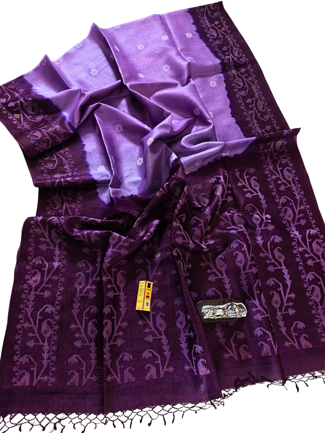 Pure Tussar Silk Jamdani Saree – Handwoven Silk Mark Certified Saree with Blouse Piece | Indian Handloom Silk Saree