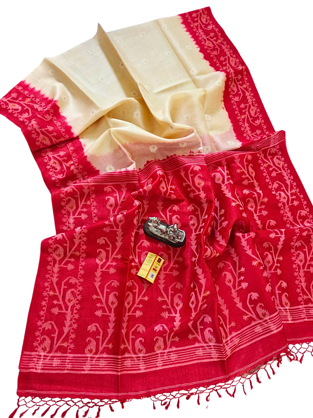 Pure Tussar Silk Jamdani Saree – Handwoven Silk Mark Certified Saree with Blouse Piece | Indian Handloom Silk Saree