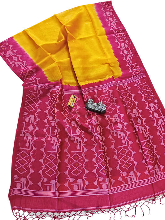 Pure Tussar Silk Jamdani Saree – Handwoven Silk Mark Certified Saree with Blouse Piece | Indian Handloom Silk Saree