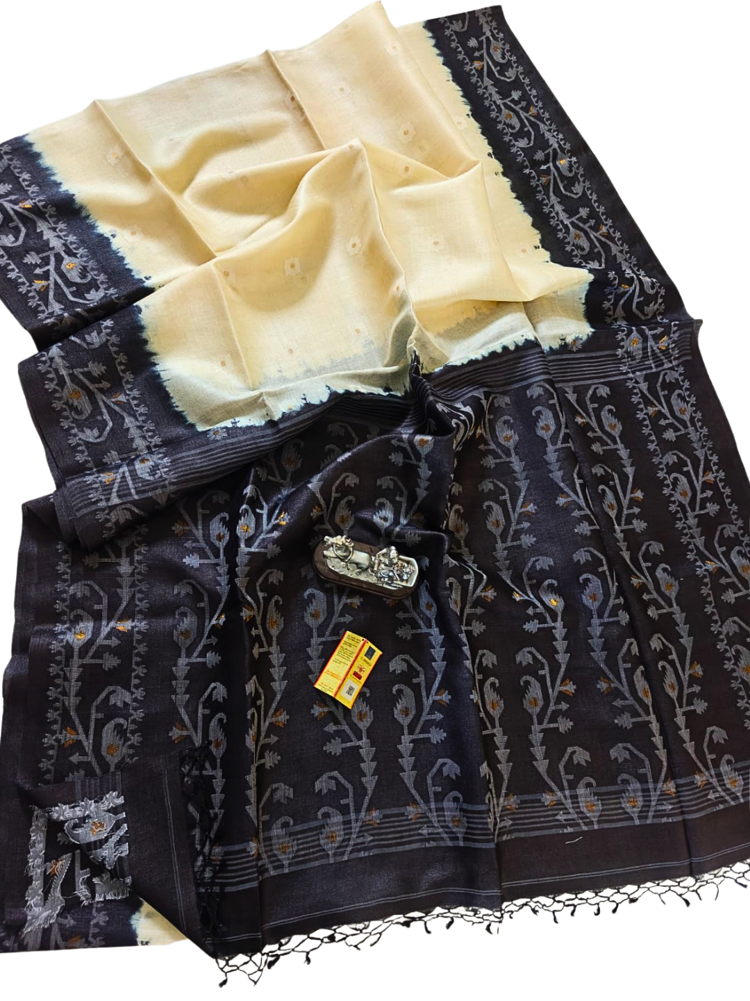 Pure Tussar Silk Jamdani Saree – Handwoven Silk Mark Certified Saree with Blouse Piece | Indian Handloom Silk Saree