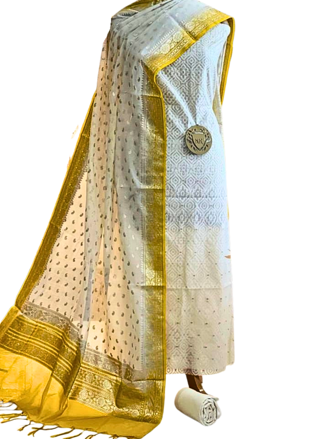 Unstitched 100% Cotton Salwar Suit with Chanderi Dupatta