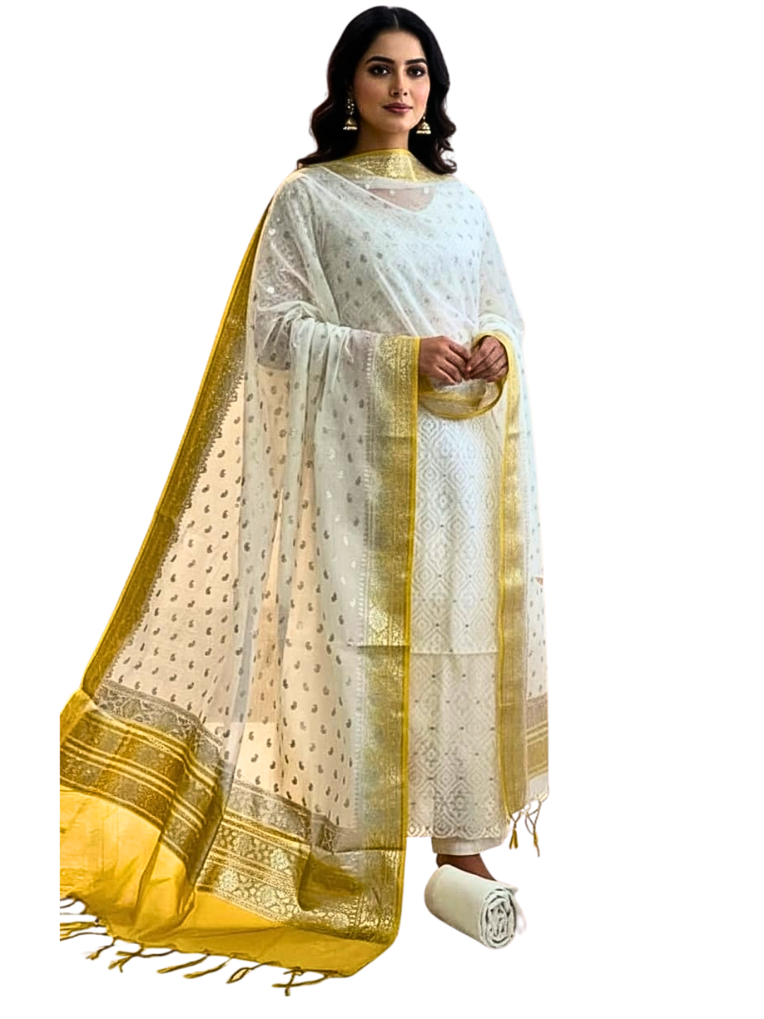 Unstitched 100% Cotton Salwar Suit with Chanderi Dupatta