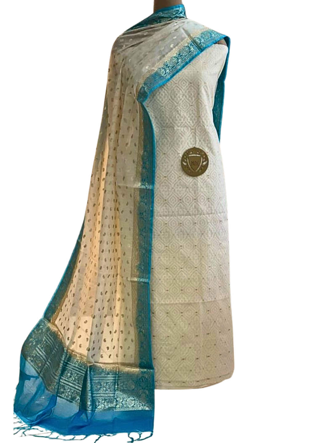 Unstitched 100% Cotton Salwar Suit with Chanderi Dupatta