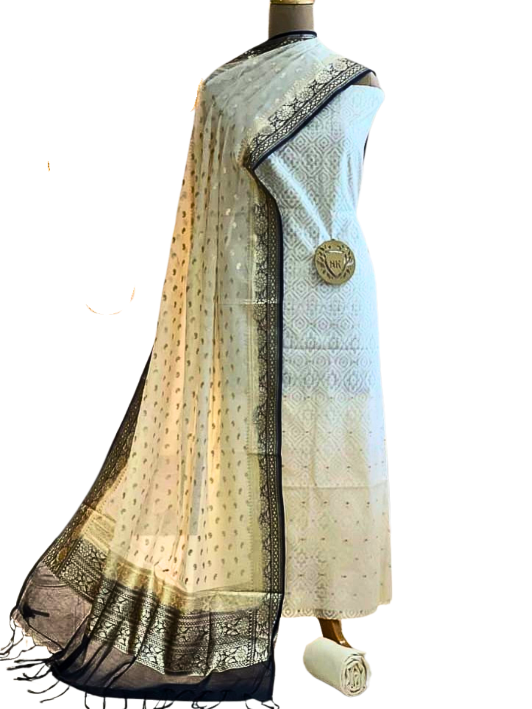 Unstitched 100% Cotton Salwar Suit with Chanderi Dupatta