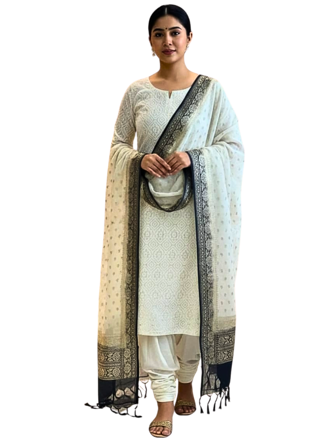 Unstitched 100% Cotton Salwar Suit with Chanderi Dupatta