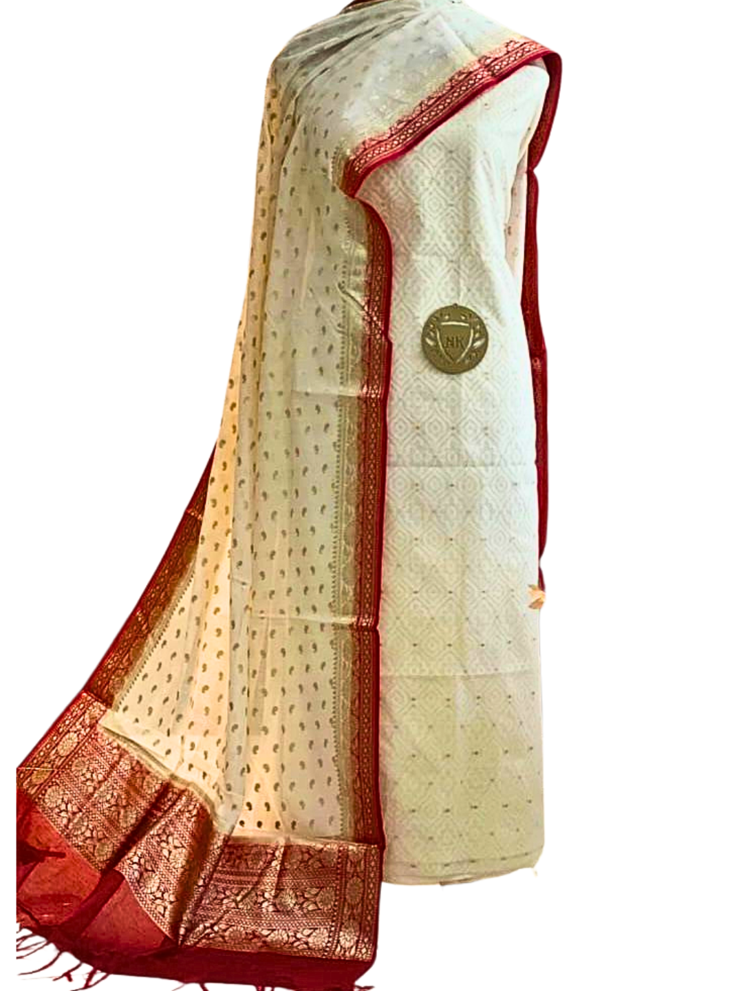 Unstitched 100% Cotton Salwar Suit with Chanderi Dupatta