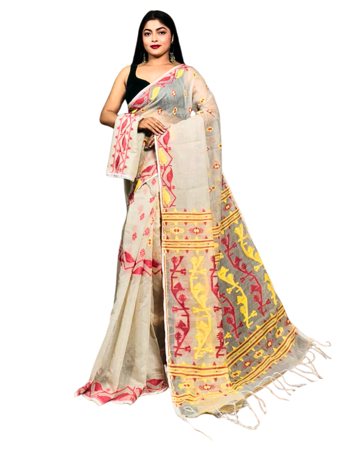 Soft Cotton Jamdani Saree, Breathable Summer Saree
