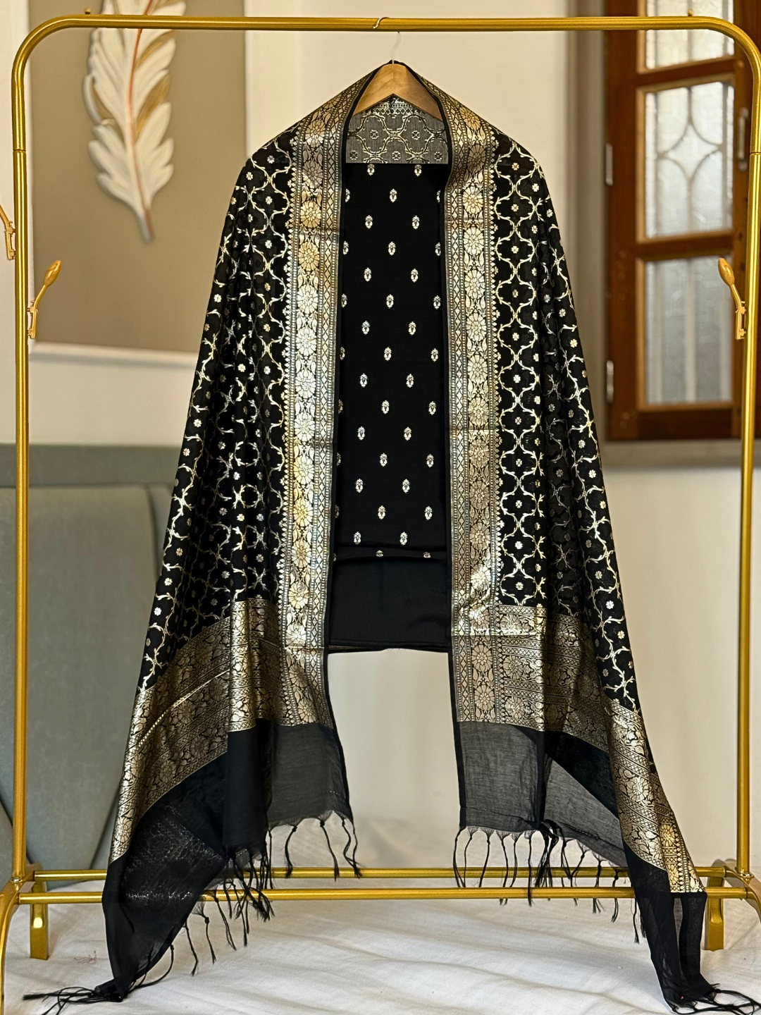 Chanderi Cotton Suit with Dupatta, Handwoven Indian salwar suit  for festive and special occasions