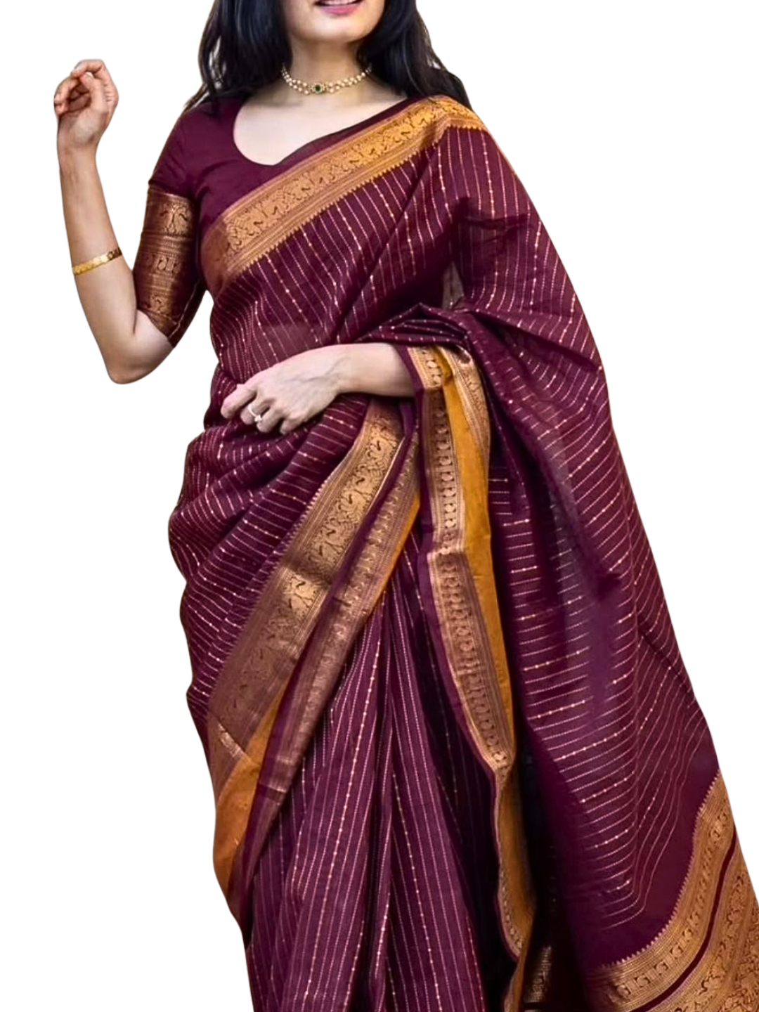 Lightweight Summer Wedding Saree | Handwoven Kanchi Cotton Saree with Rich Pallu