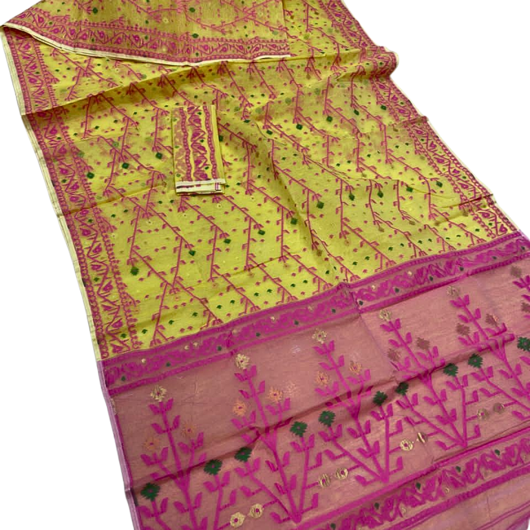Authentic Jamdani Cotton Saree | Handwoven Bengali Jamdani