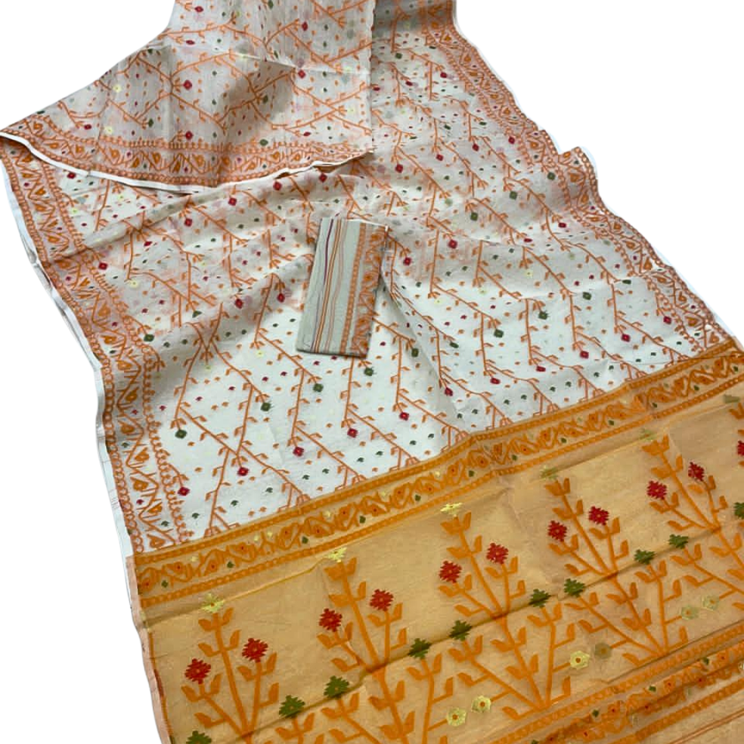 Authentic Jamdani Cotton Saree | Handwoven Bengali Jamdani