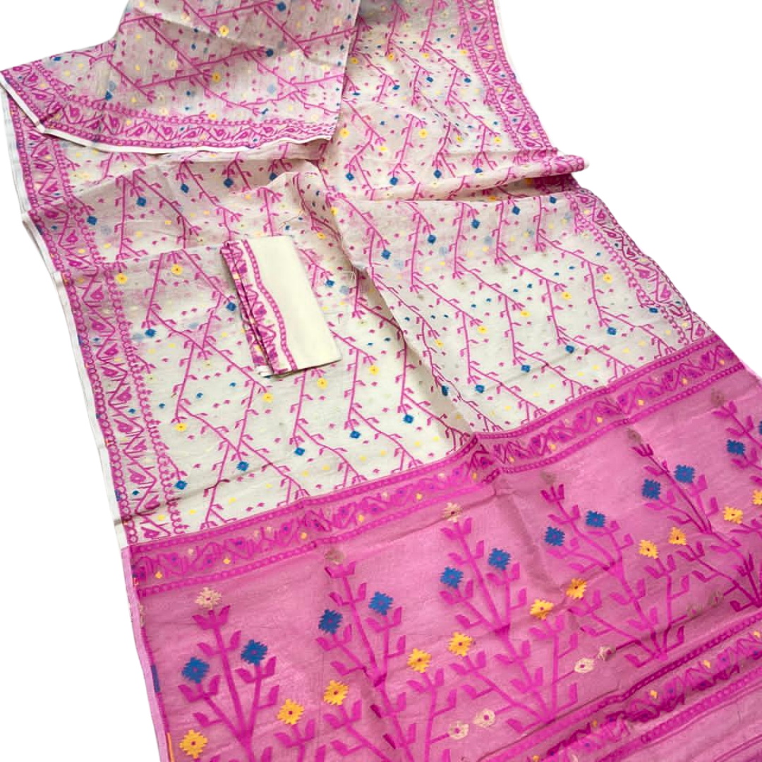 Authentic Jamdani Cotton Saree | Handwoven Bengali Jamdani