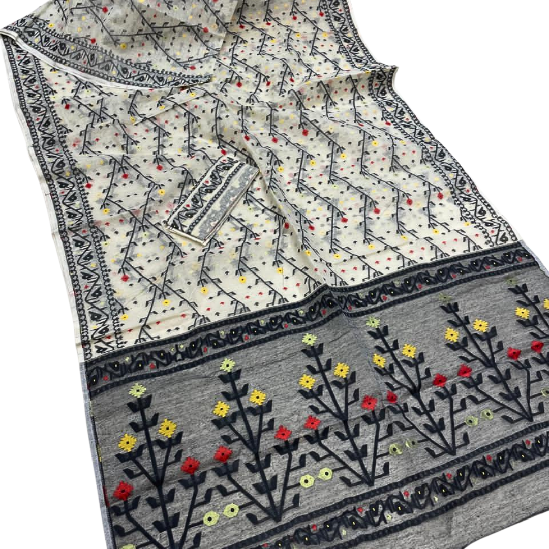 Authentic Jamdani Cotton Saree | Handwoven Bengali Jamdani