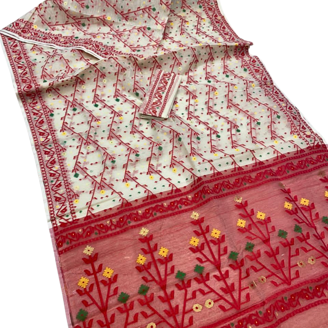 Authentic Jamdani Cotton Saree | Handwoven Bengali Jamdani