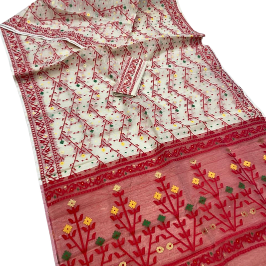 Authentic Jamdani Cotton Saree | Handwoven Bengali Jamdani