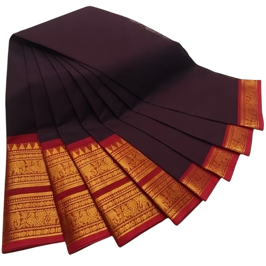 Saree with Big Border , Party Wear Kanchi Cotton Saree with Blouse