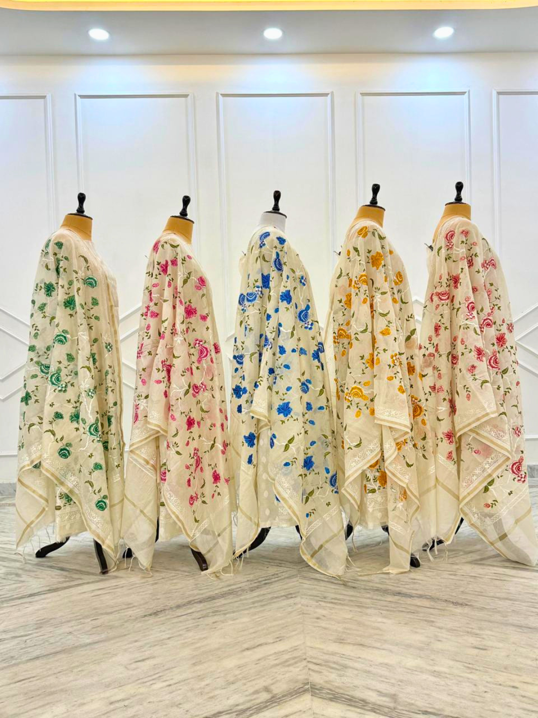 Banarasi Cotton Unstitched Suit Set with Embroidered Kurta & Dupatta – Elegant Festive Wear Dress Material