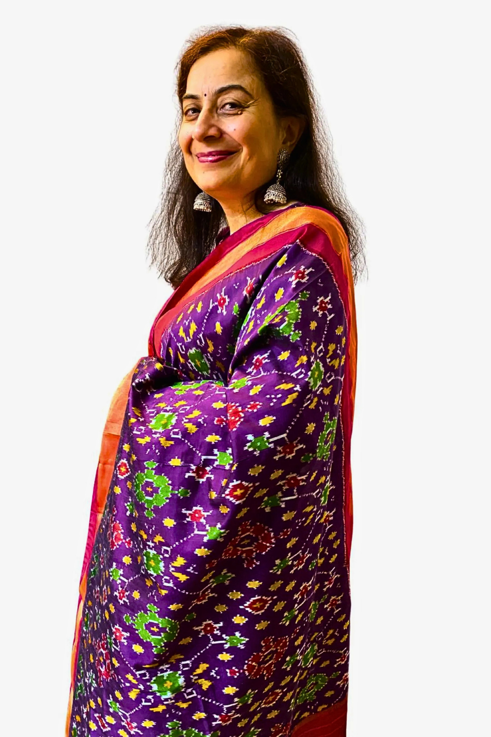 Purple silk dupatta , Authentic Handloom Pure Silk Ikat Dupatta ,  SILK  MARK CERTIFIED